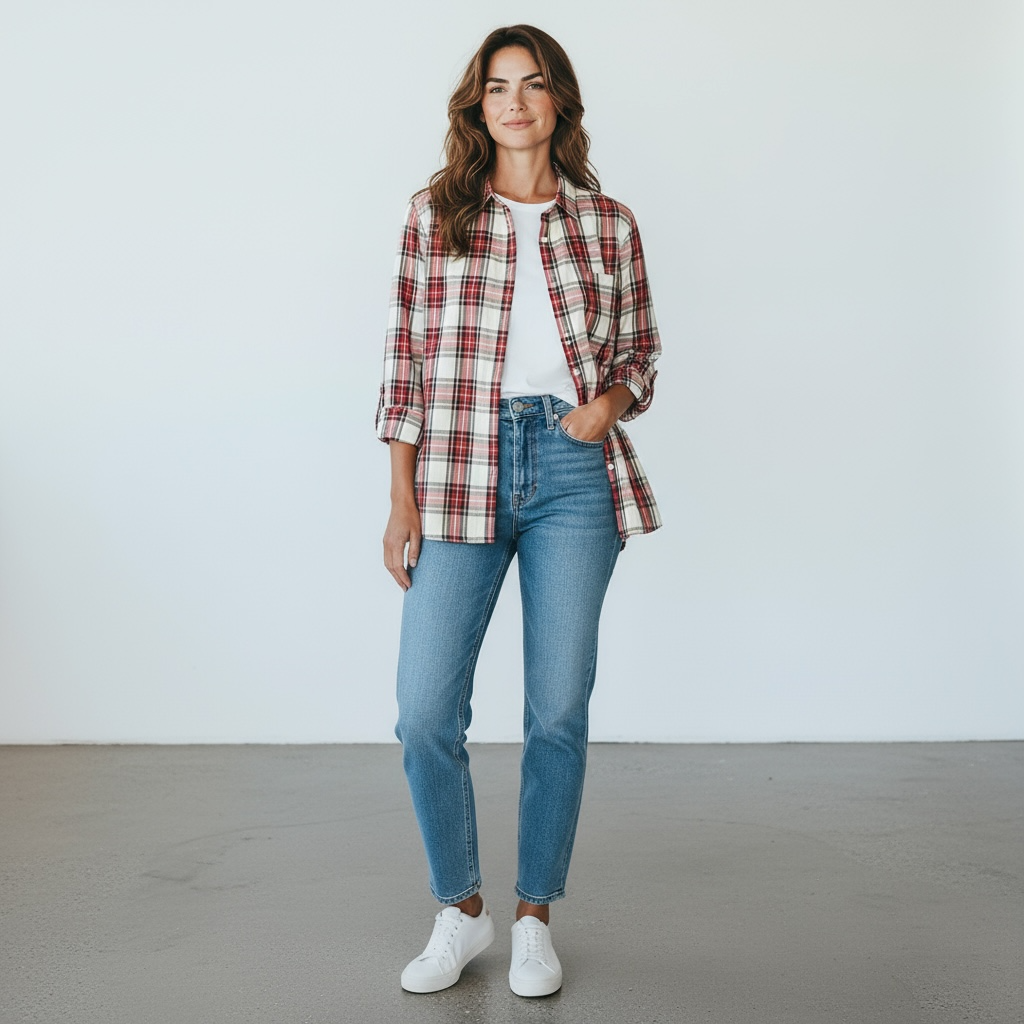 Cremieux Red & White Plaid Button Up Shirt Size 10